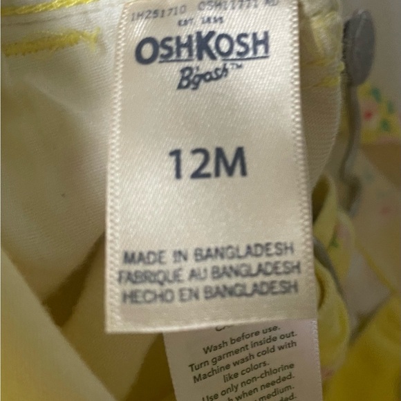 🌼 OshKosh B’gosh Yellow Floral Heart Pocket Shortalls-12M-Baby Girl Romper - Picture 5 of 6